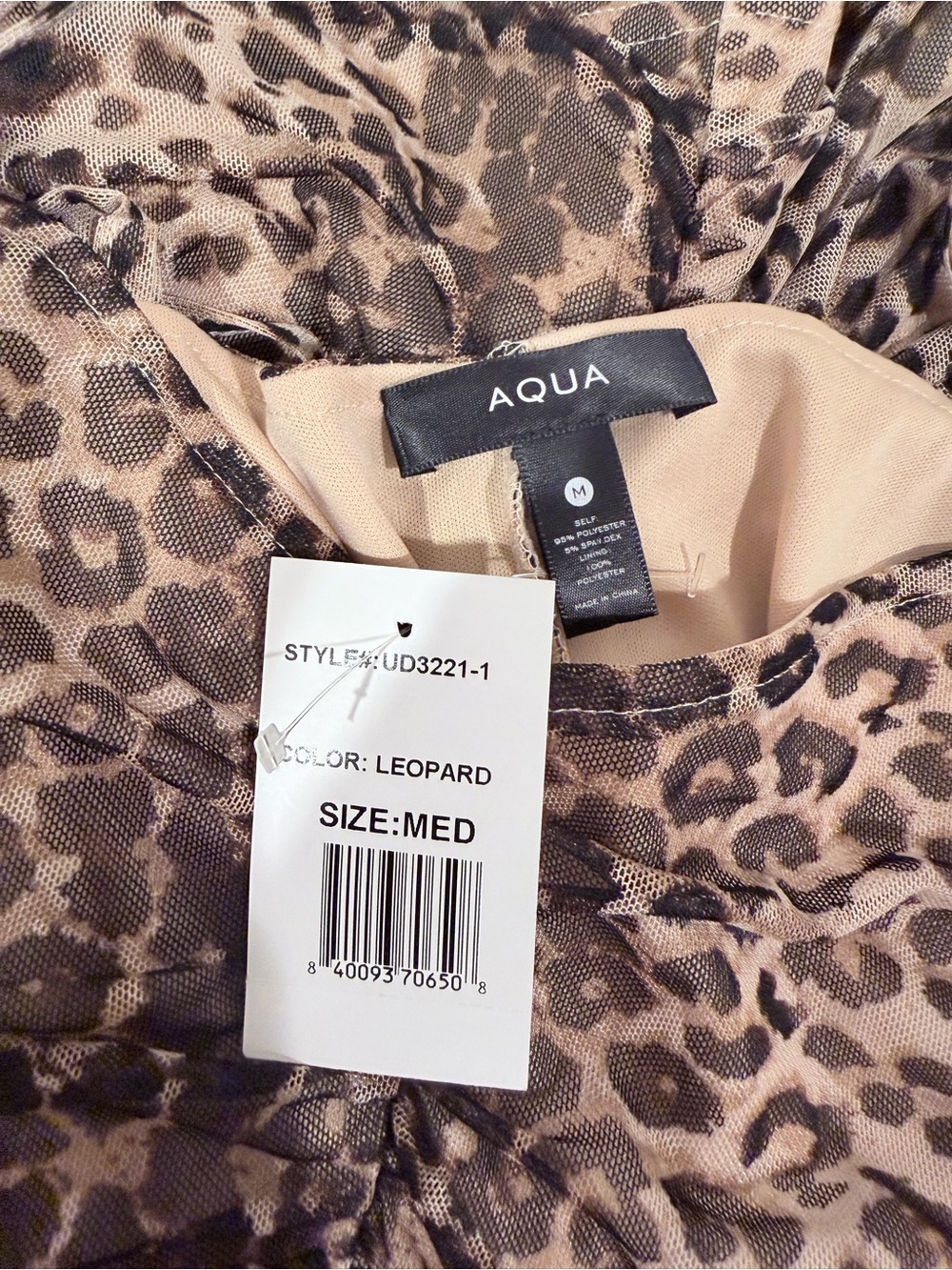 AQUA Leopard Print Ruched Spaghetti Strap Dress - Brown/Tan - Picture 7 of 7